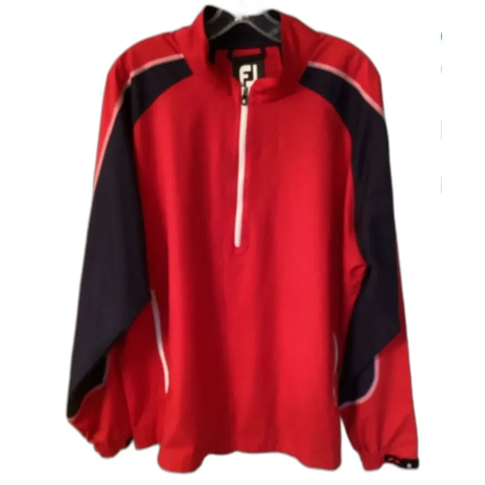 FOOTJOY MENS LARGE 1/4 ZIP JACKET WINDBREAKER RED NAVY